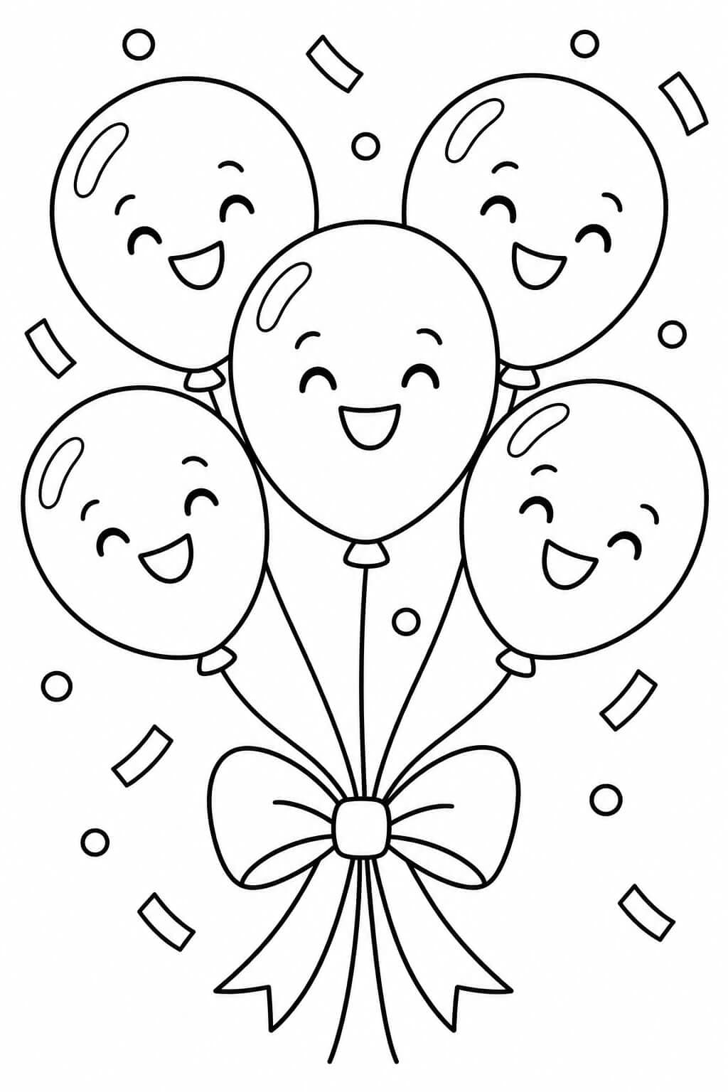 Fröhliche Geburtstagsballons mit Schleife Ausmalbild