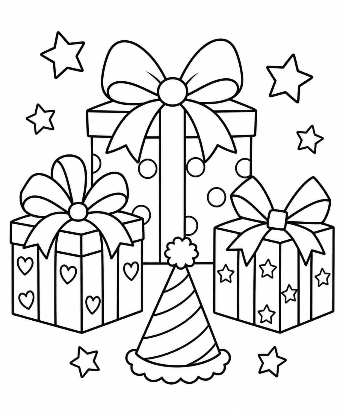 Geburtstagsgeschenke mit Schleifen Ausmalbild