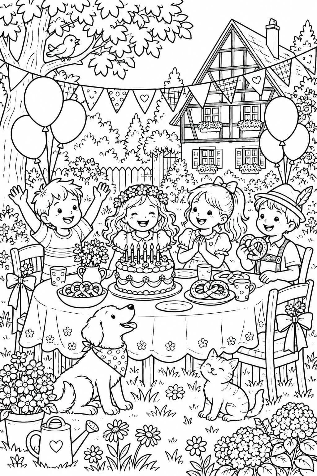 Deutsche Geburtstagsparty im Garten Ausmalbild
