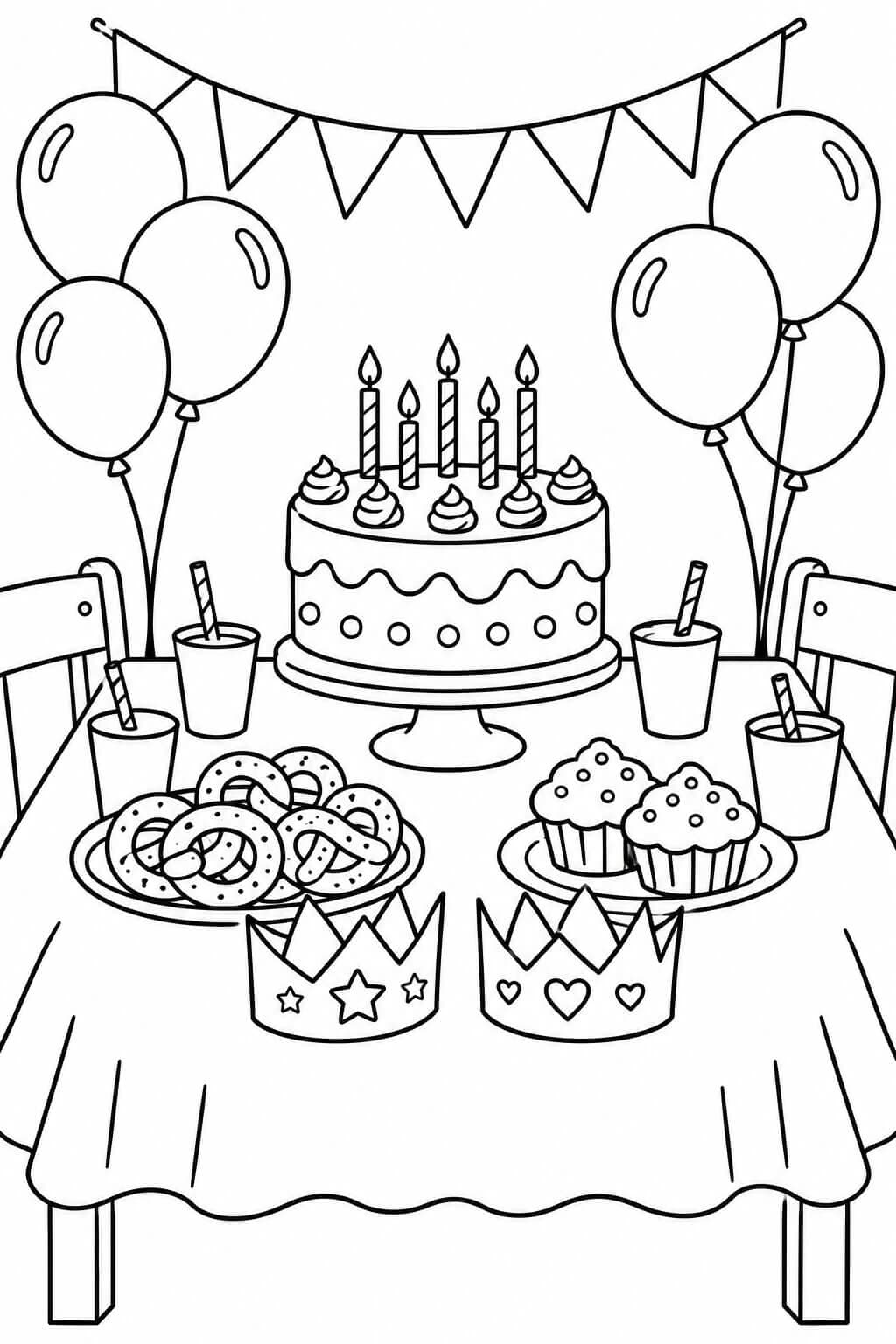 Festtafel für einen deutschen Kindergeburtstag Ausmalbild