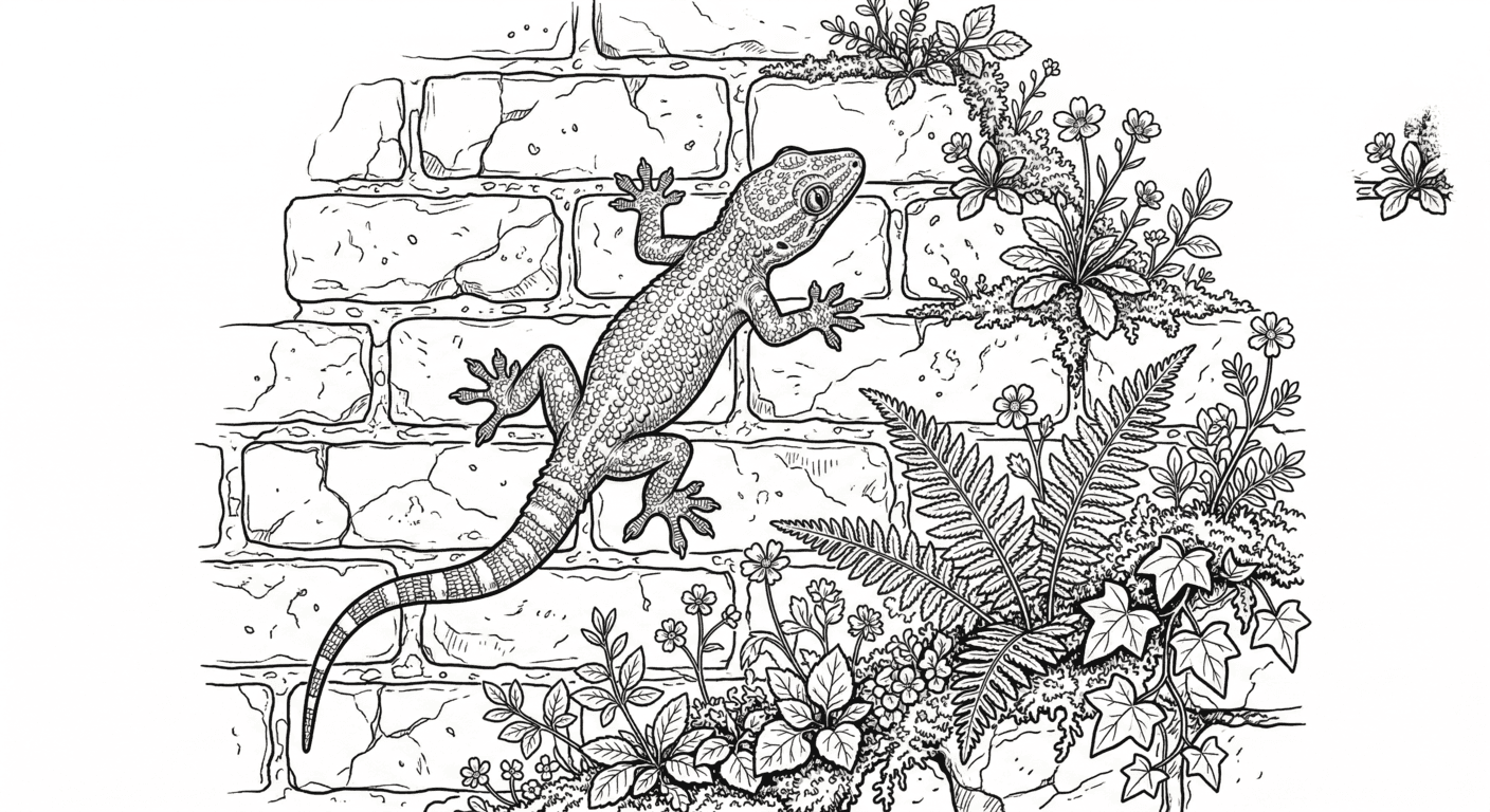 Gecko an der Wand Ausmalbild