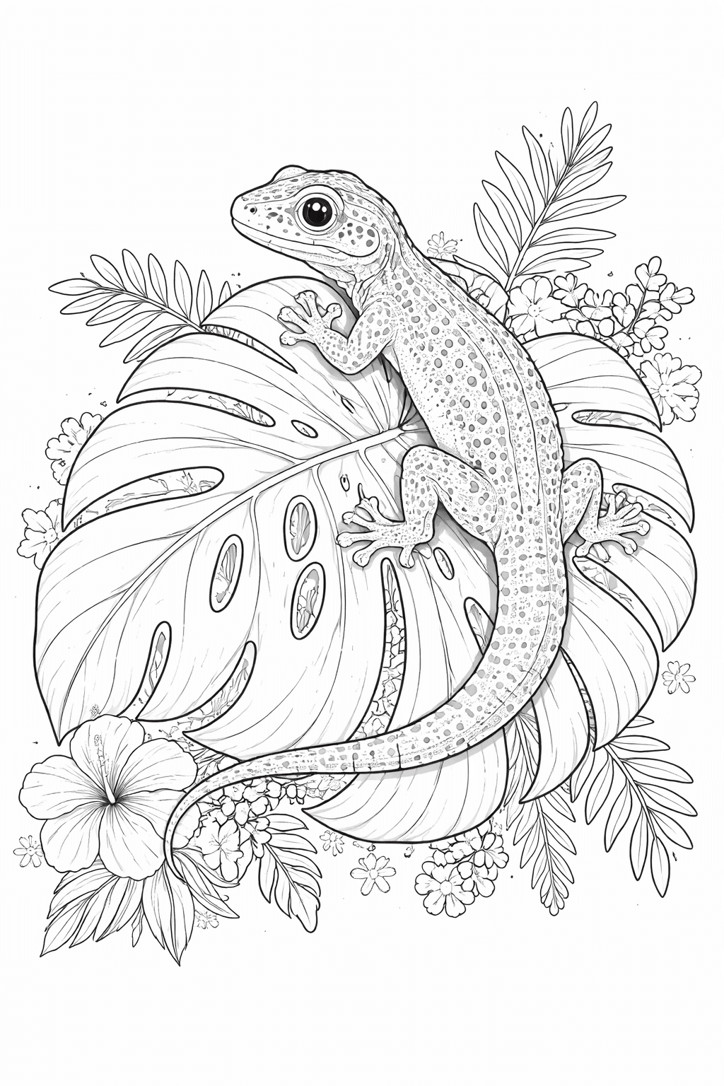 Gecko auf Pflanze Ausmalbild