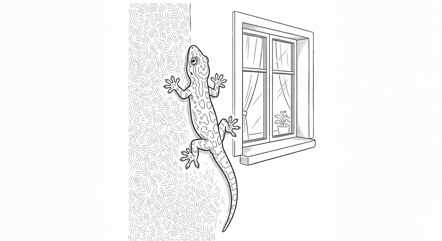 Gecko klettert am Haus Ausmalbild