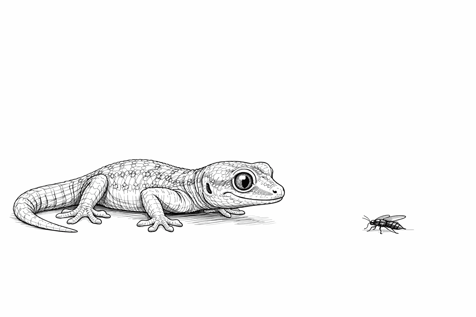 Gecko mit Insekt Ausmalbild