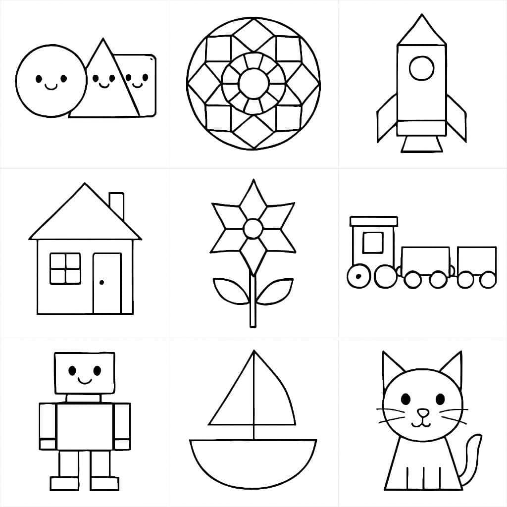 Collage geometrischer Formen zum Ausmalen