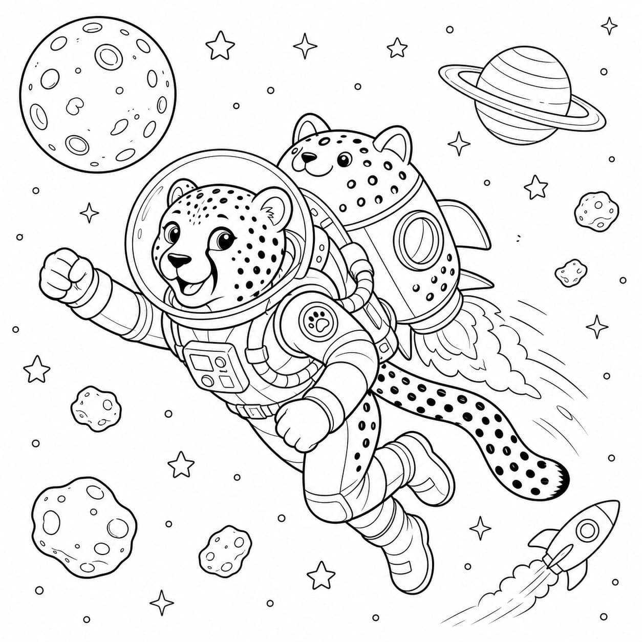 Astronauten Gepard Ausmalbild