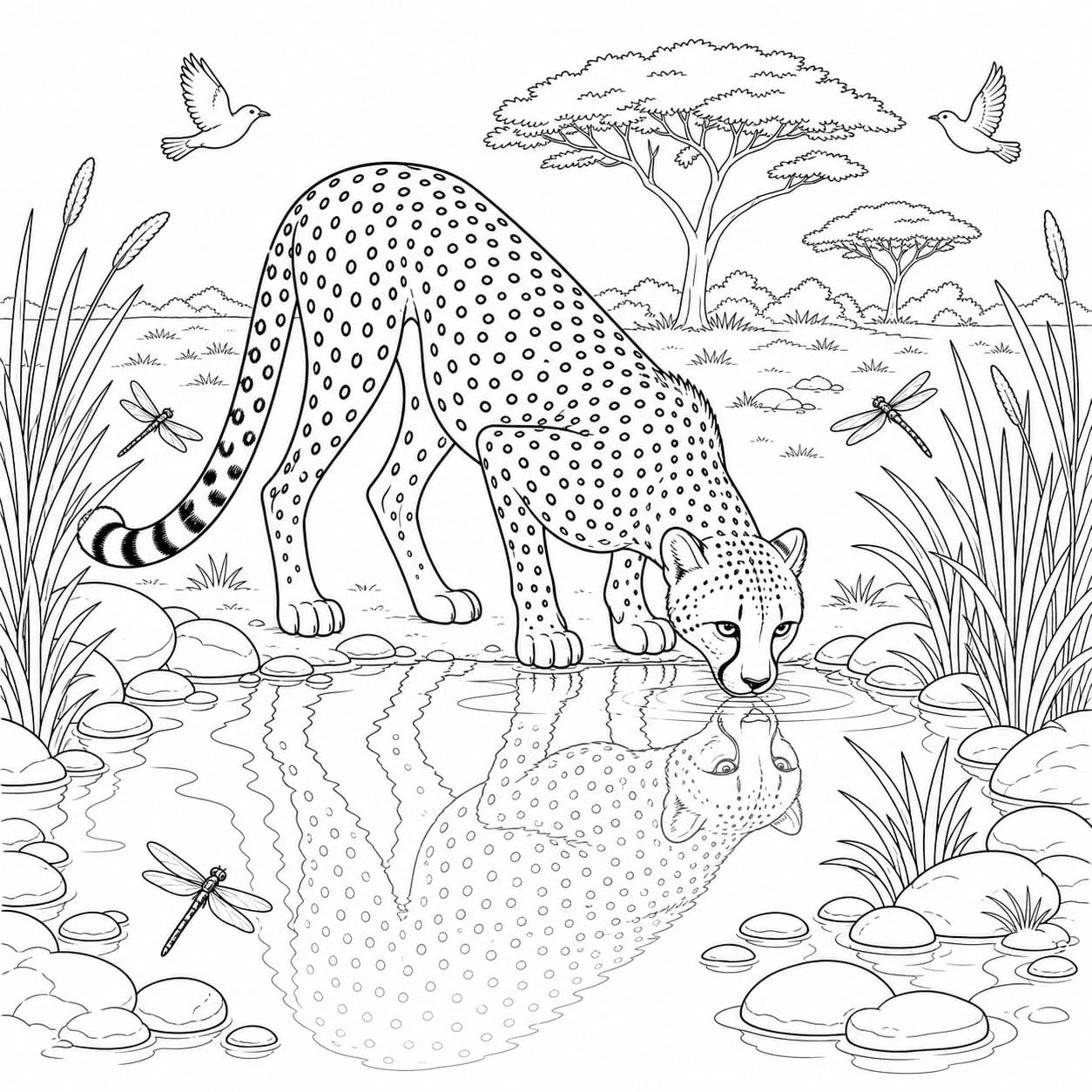 Gepard am Wasserloch Ausmalbild