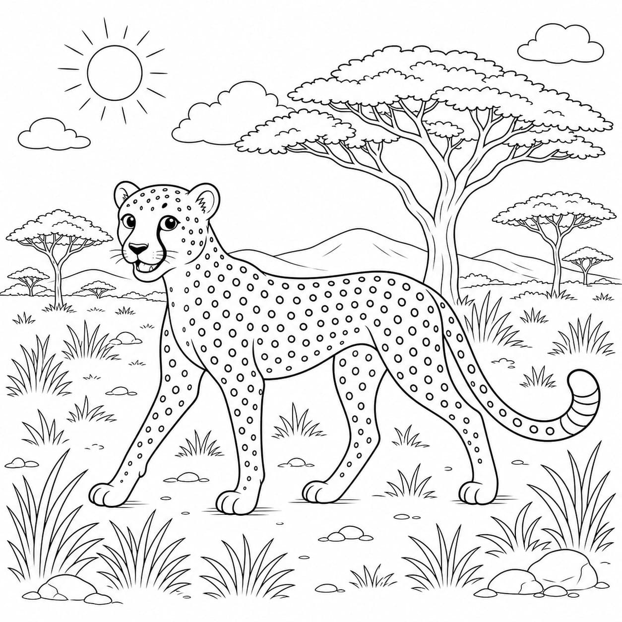 Gepard in der Savanne Ausmalbild