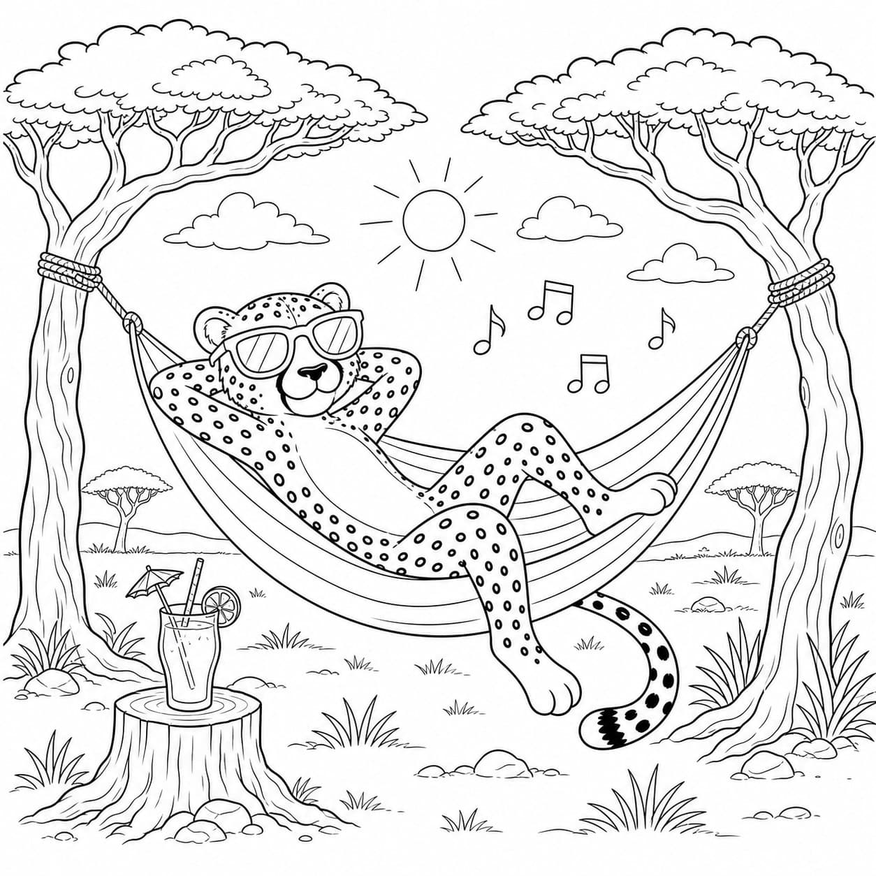 Gepard mit Sonnenbrille Ausmalbild