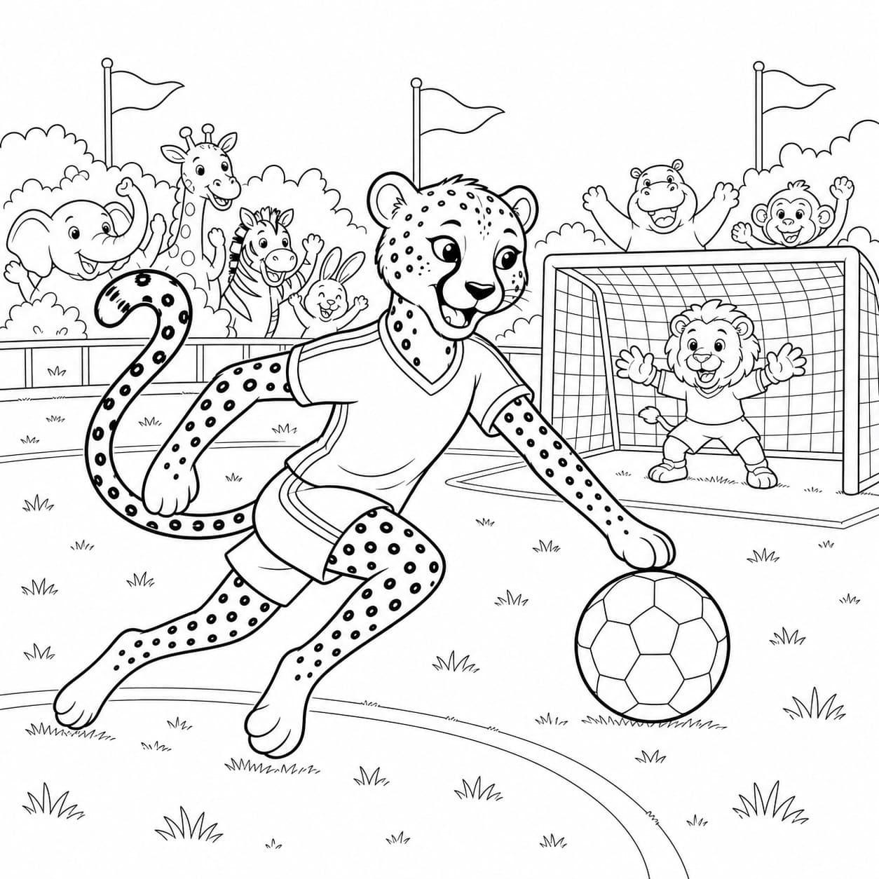 Gepard spielt Fußball Ausmalbild