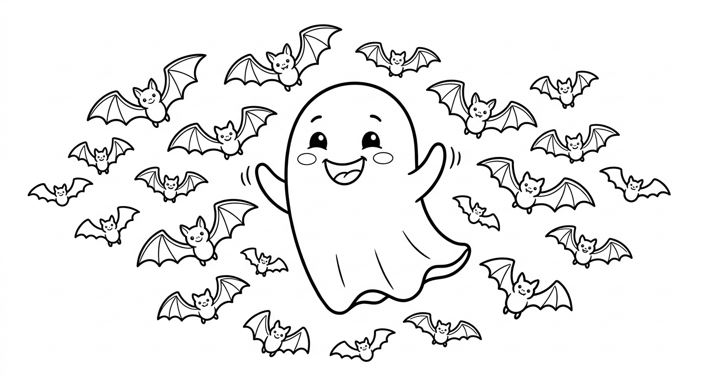 Gespenst mit Fledermäusen Ausmalbild