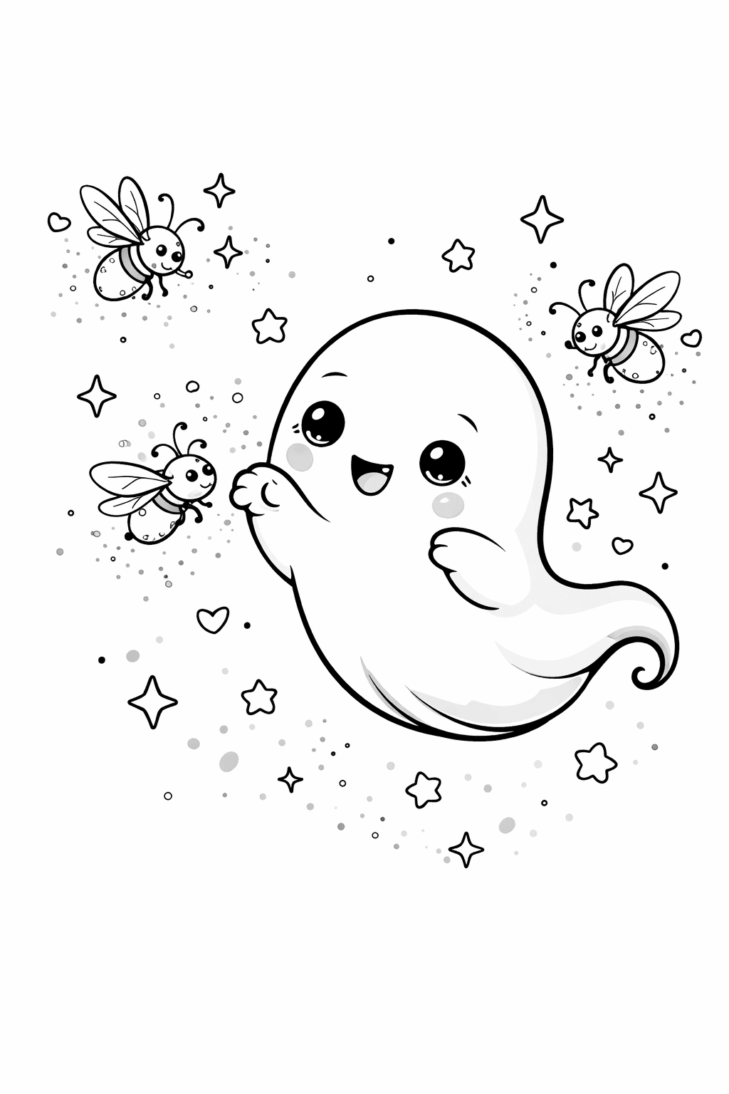 Gespenst mit Glühwürmchen Ausmalbild