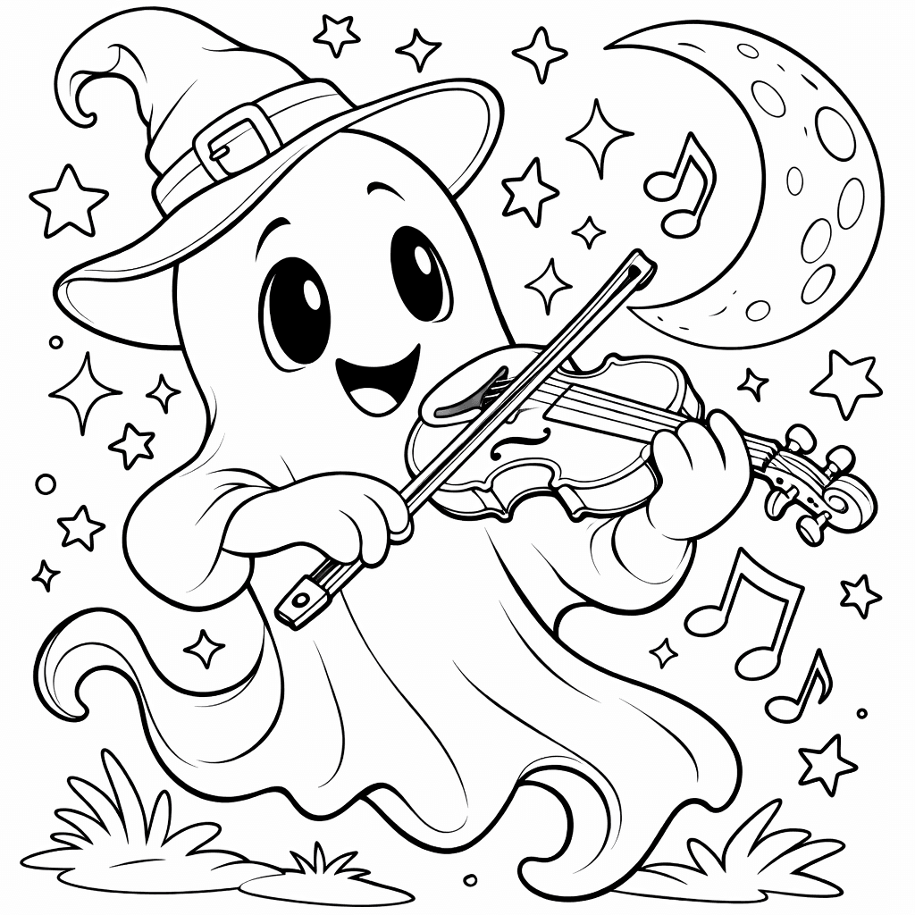 Gespenst spielt Violine Ausmalbild