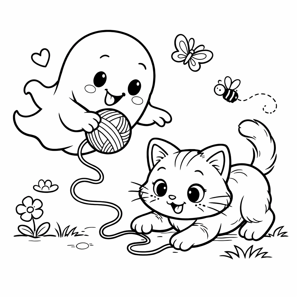 Gespenst und Katze Ausmalbild