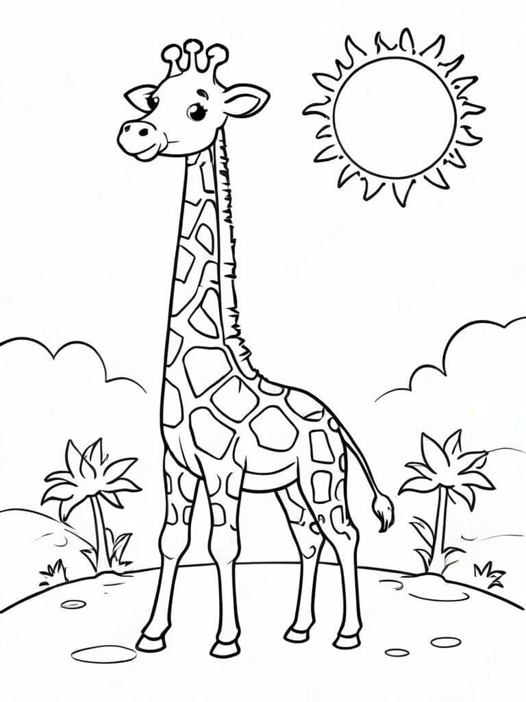 Giraffe in der Sonne Ausmalbild