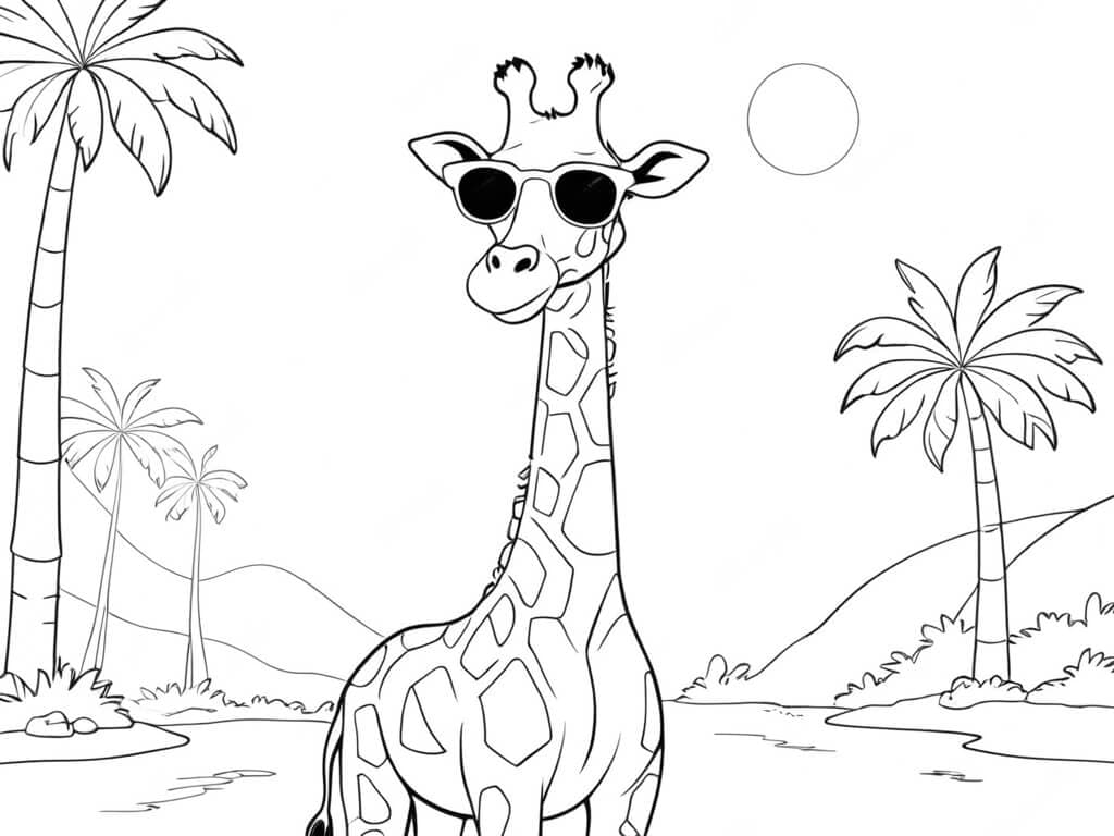 Giraffe mit Brille Ausmalbild