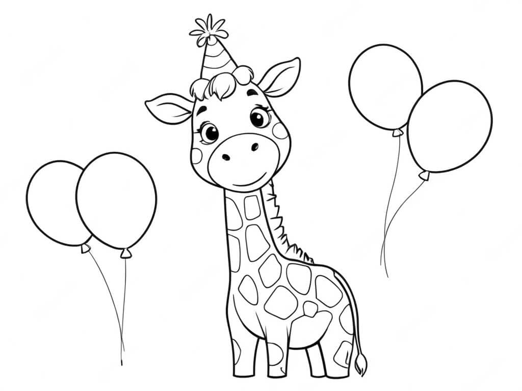 Giraffe mit Geburtstagsfeier Ausmalbild