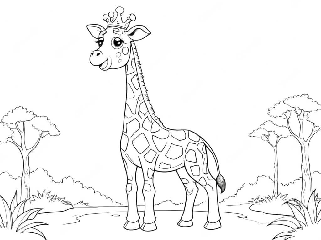 Giraffe mit Krone Ausmalbild