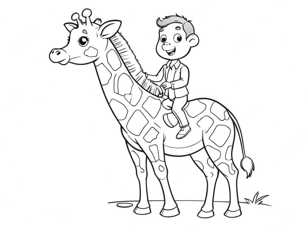 Junge reitet kleine Giraffe Ausmalbild