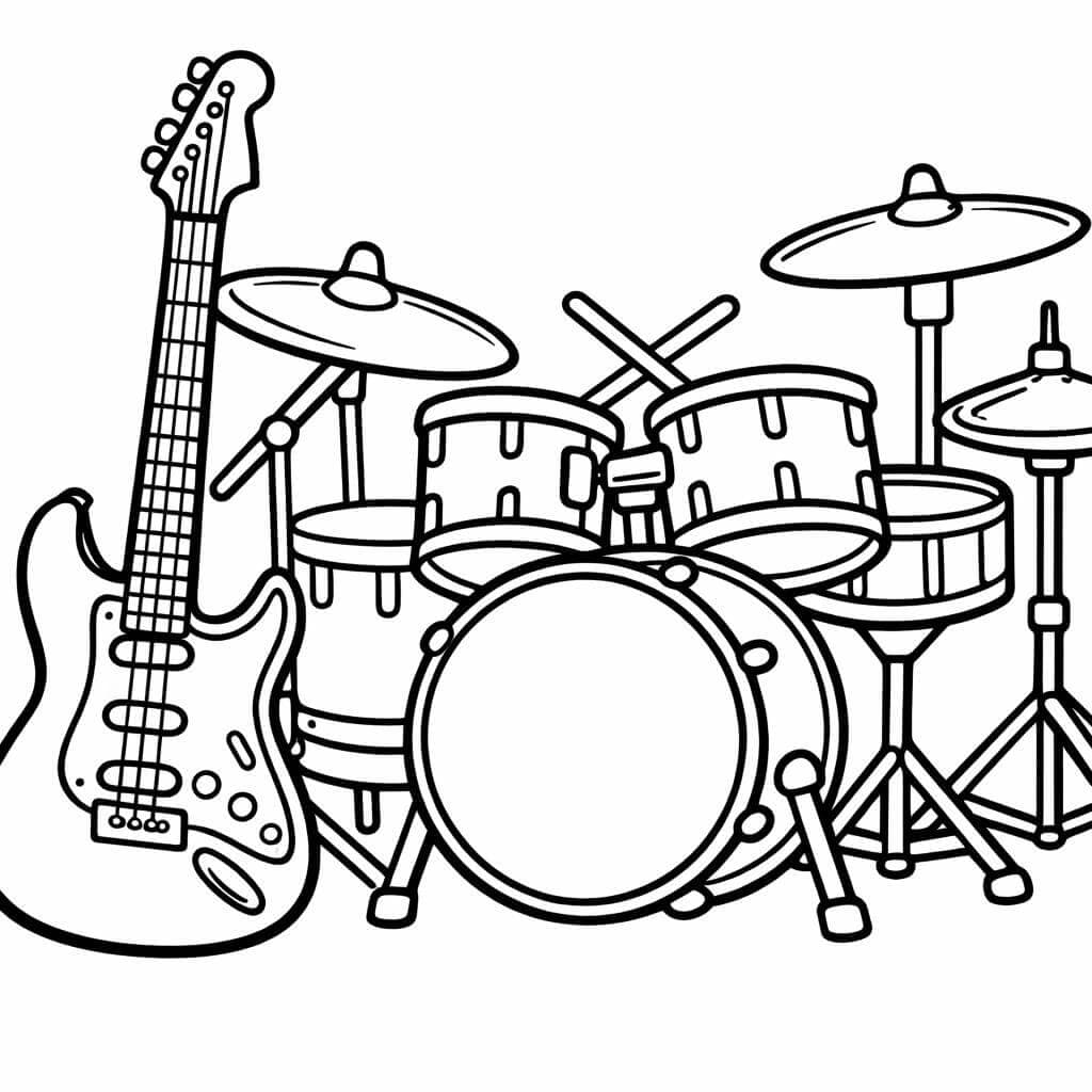Gitarre und Schlagzeug Ausmalbild