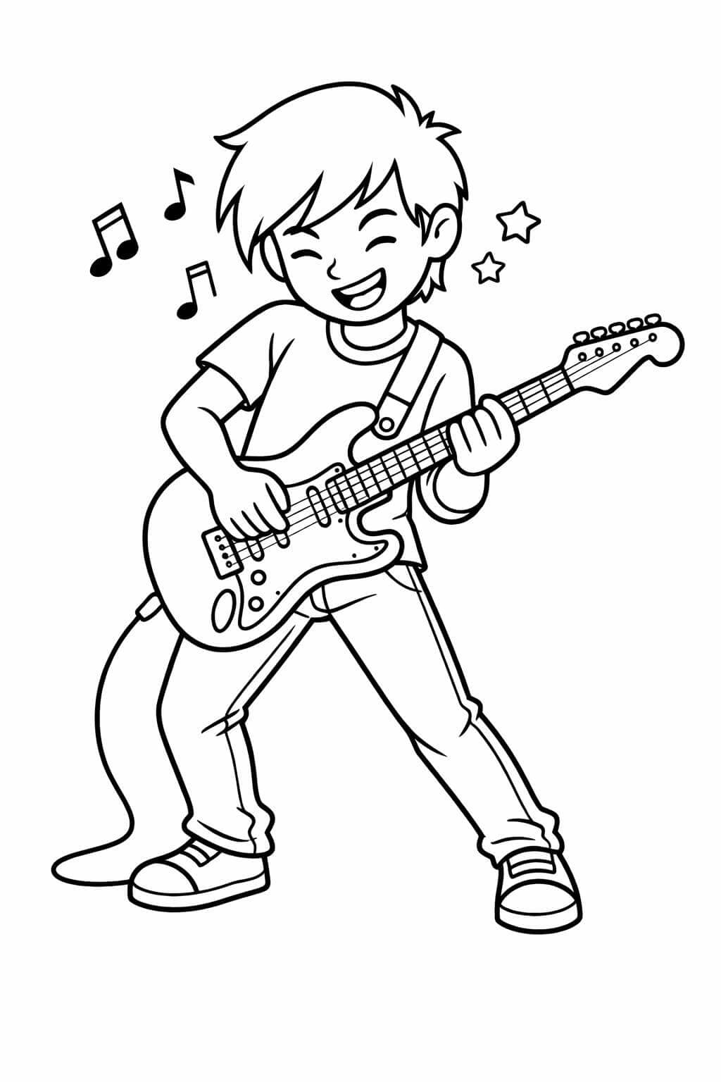 Kind spielt Gitarre Ausmalbild