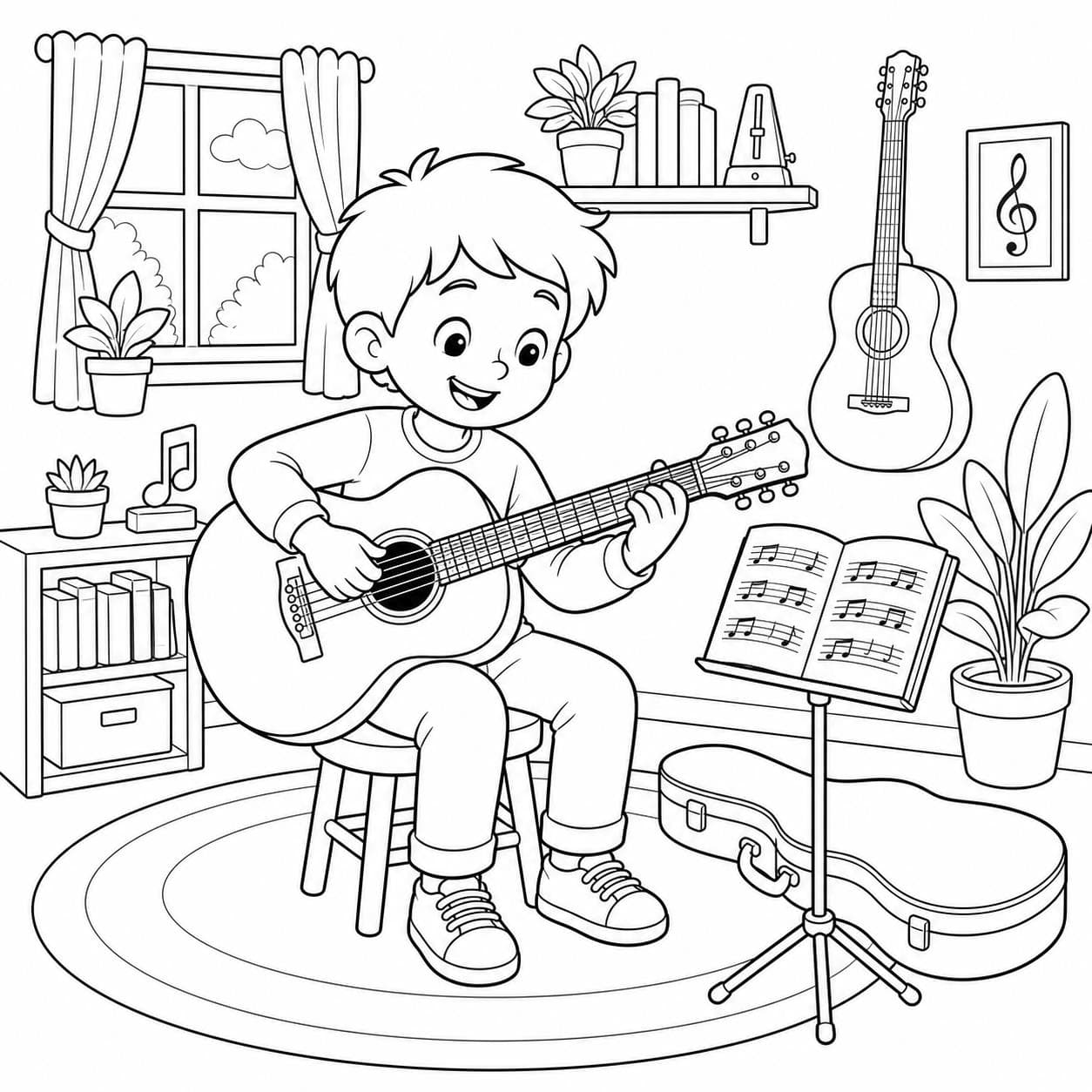 Kind spielt Gitarre Ausmalbild