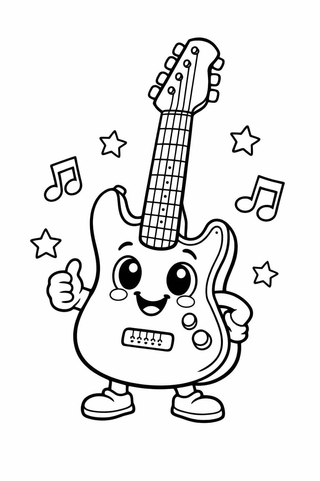 Lächelnde Kinder-Gitarre Ausmalbild