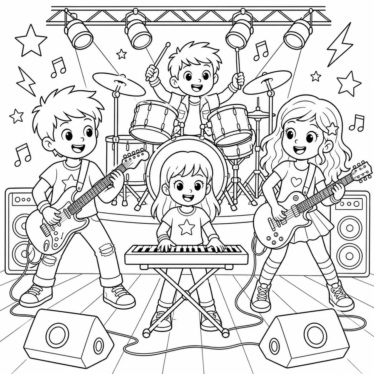 Rockband mit Gitarren Ausmalbild