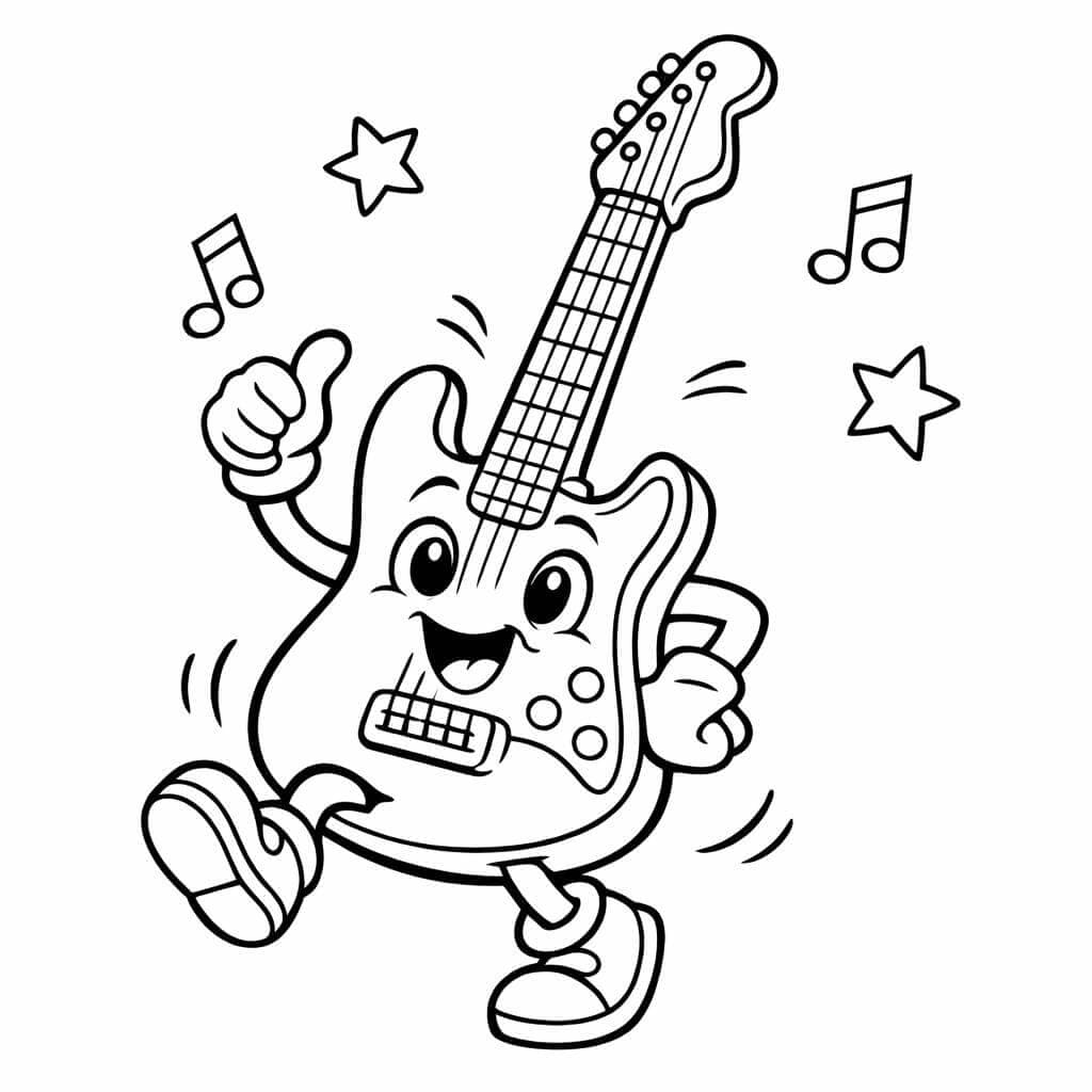 Tanzende Gitarre Ausmalbild