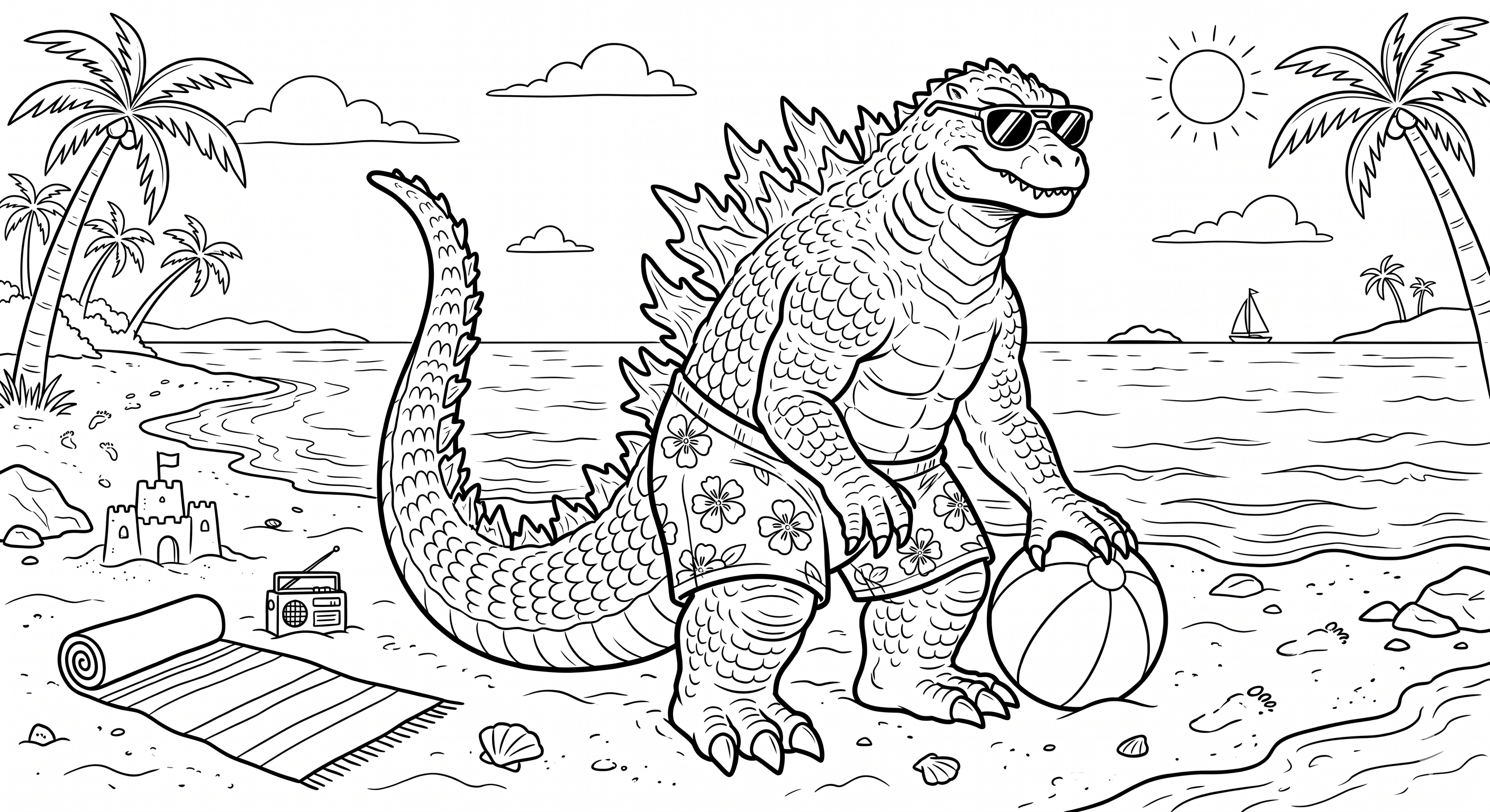 Godzilla am Strand Ausmalbild