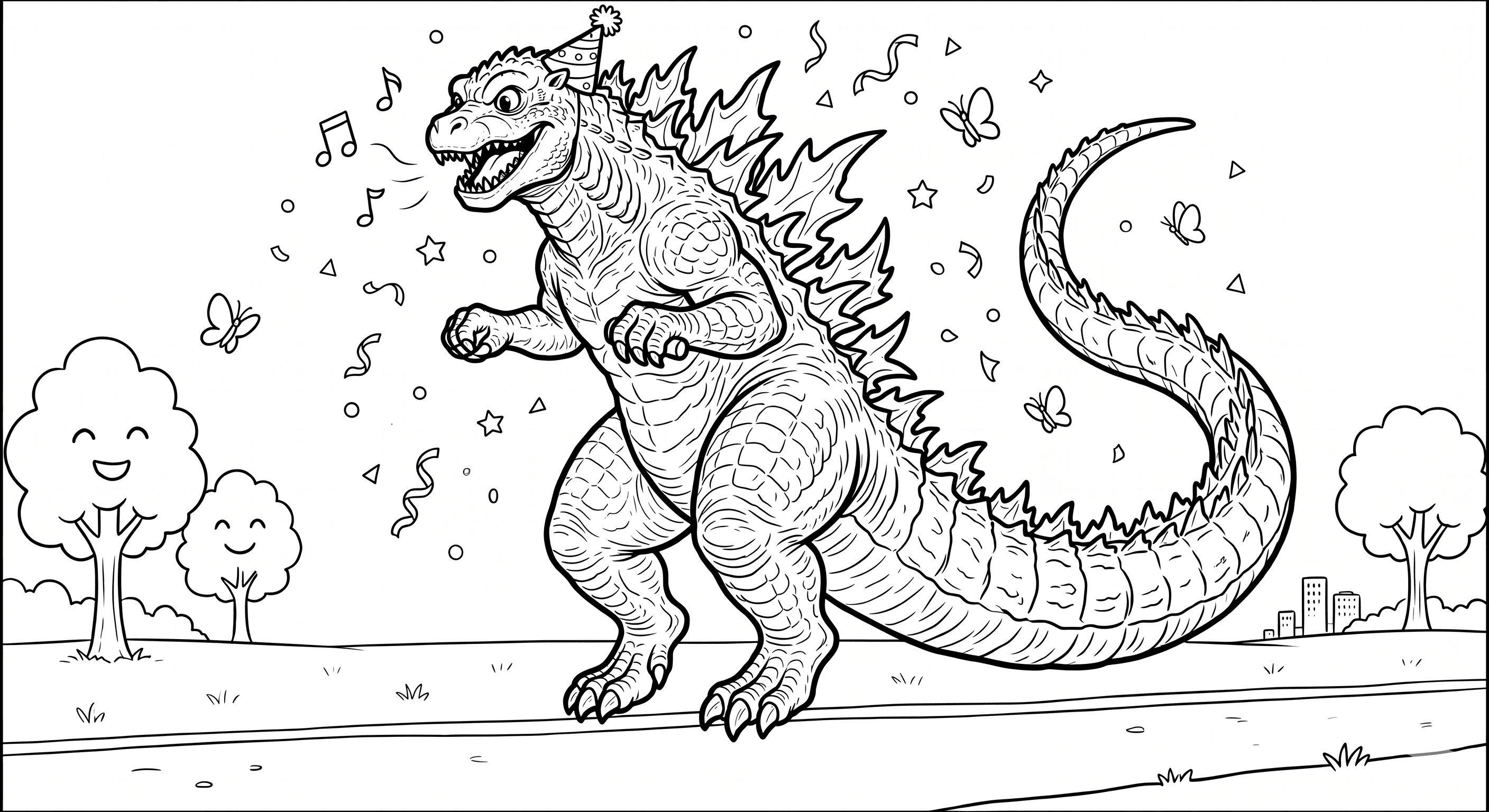 Godzilla tanzend Ausmalbild