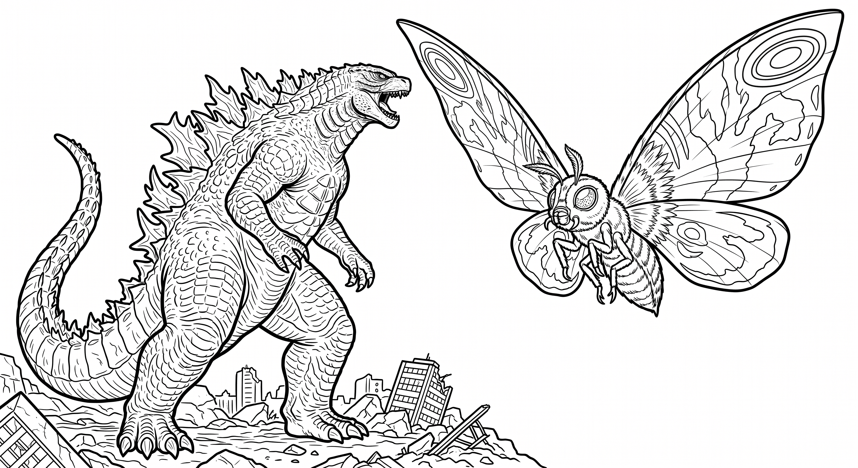 Godzilla und Rieseninsekt Ausmalbild