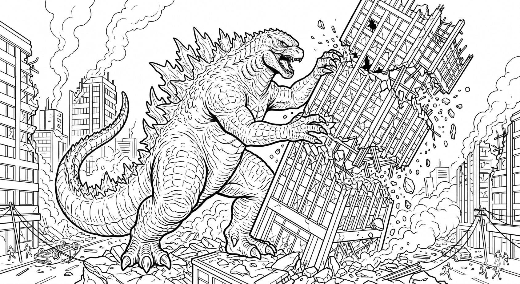 Godzilla zerstört Gebäude Ausmalbild