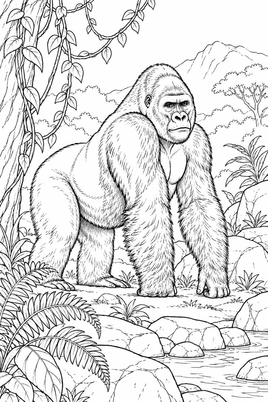 Gorilla auf Safari Ausmalbild