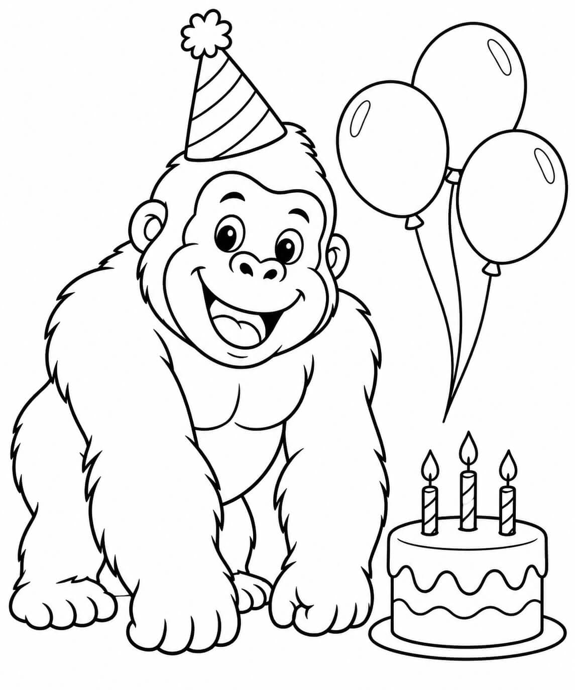 Gorilla beim Geburtstag Ausmalbild