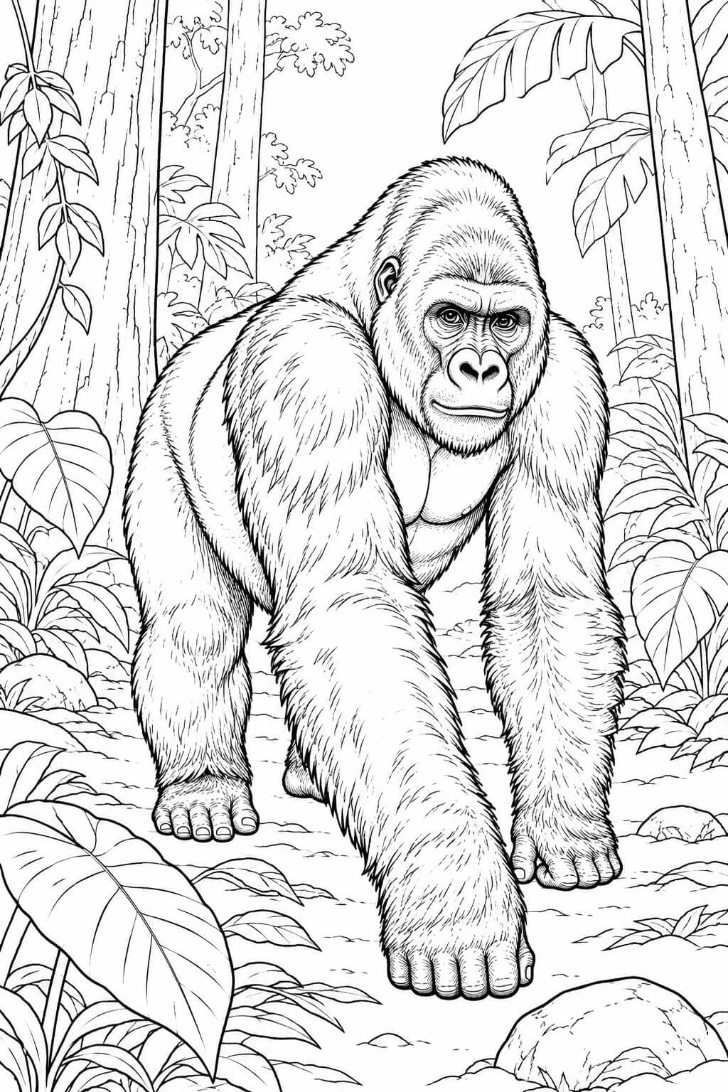 Gorilla im Wald Ausmalbild