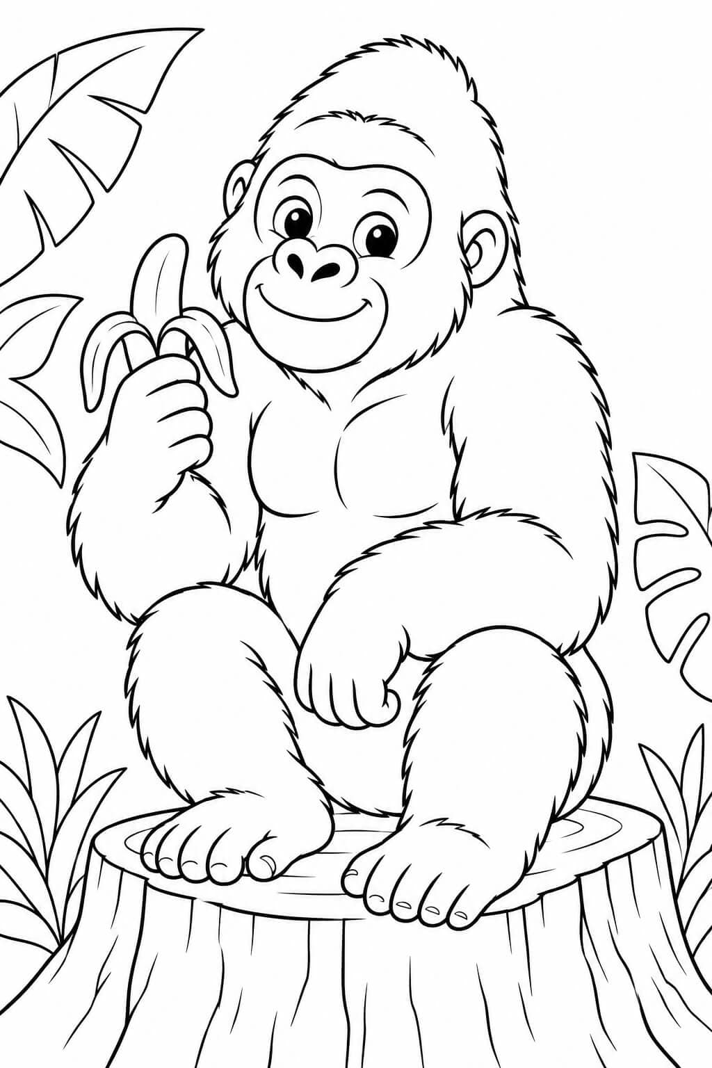 Gorilla mit Banane Ausmalbild