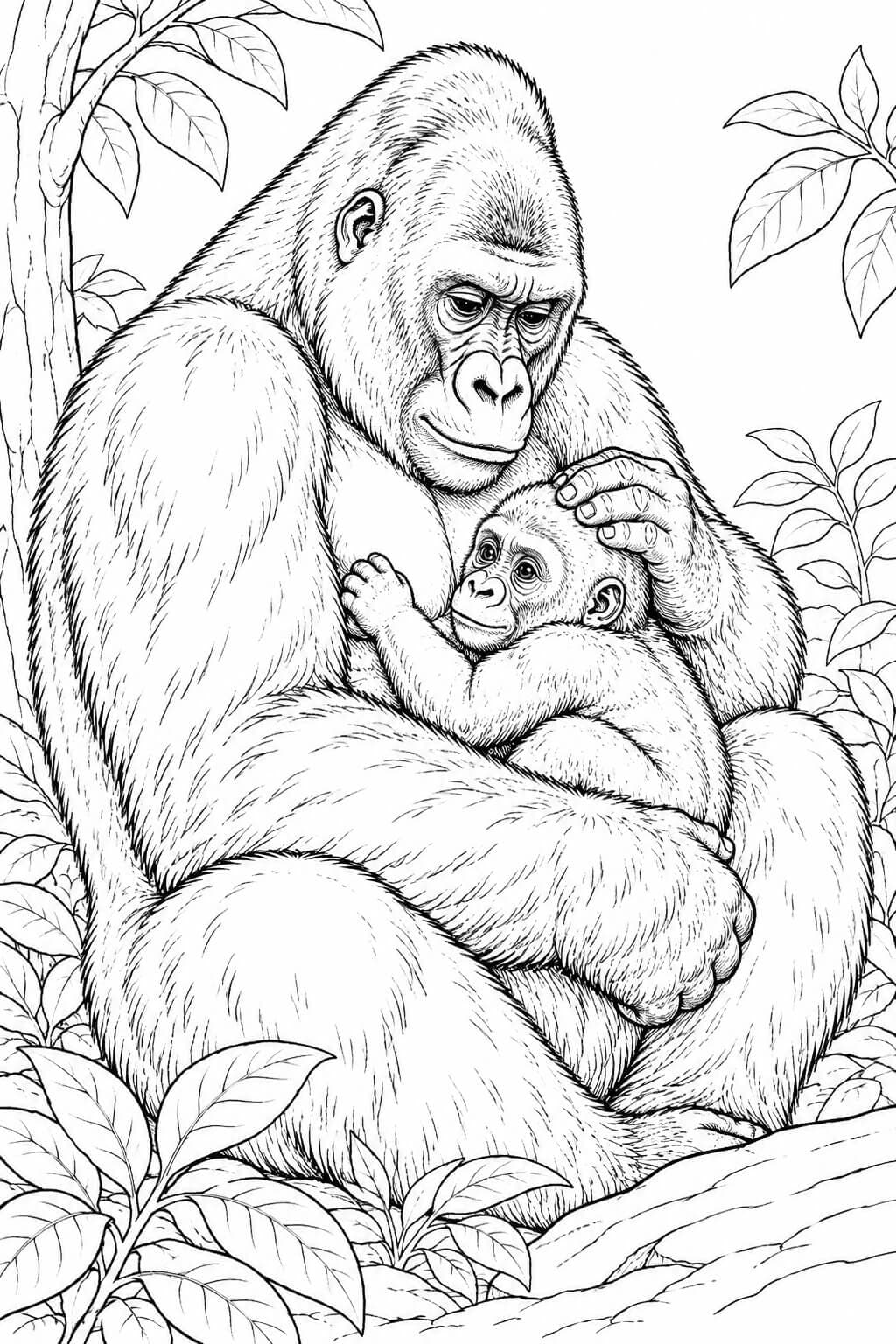 Gorilla mit Jungtier Ausmalbild