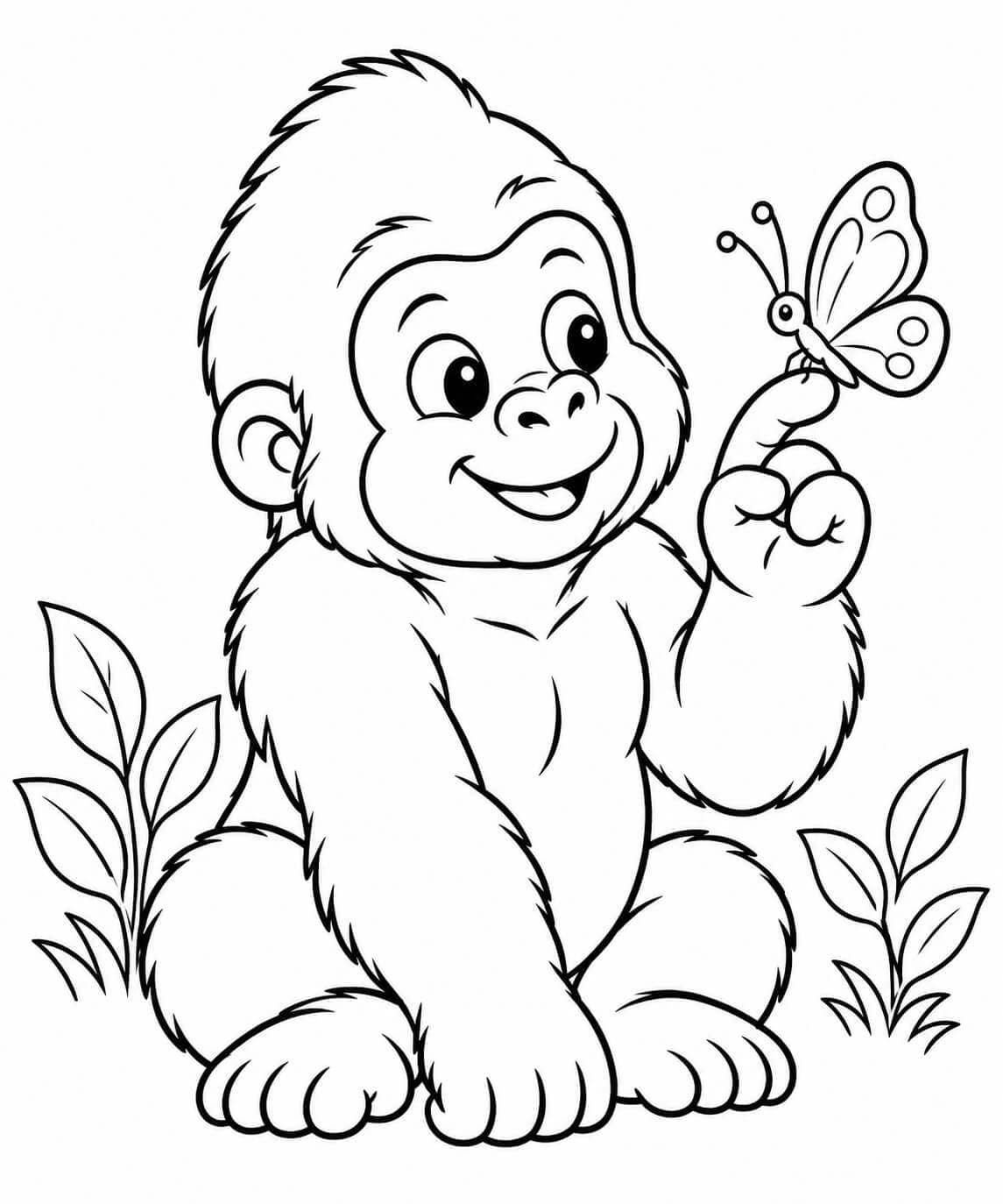 Gorilla mit Schmetterling Ausmalbild