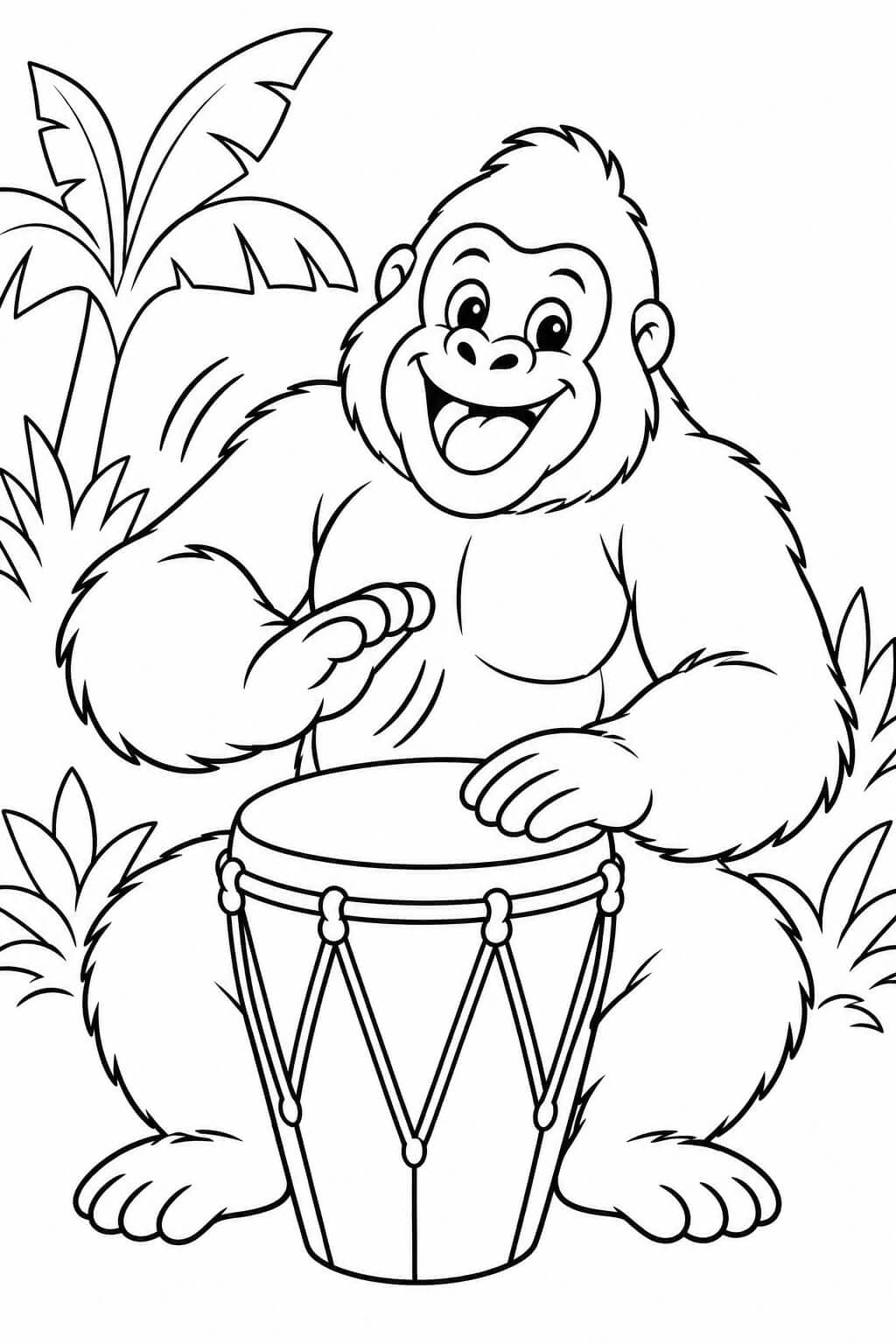Gorilla spielt Trommel Ausmalbild