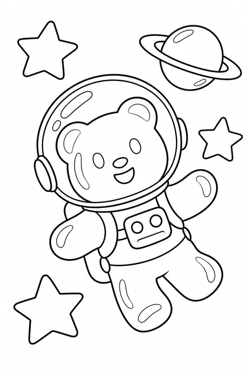 Gummibärchen als Astronaut Ausmalbild – einfache Malvorlage in Schwarz-Weiß