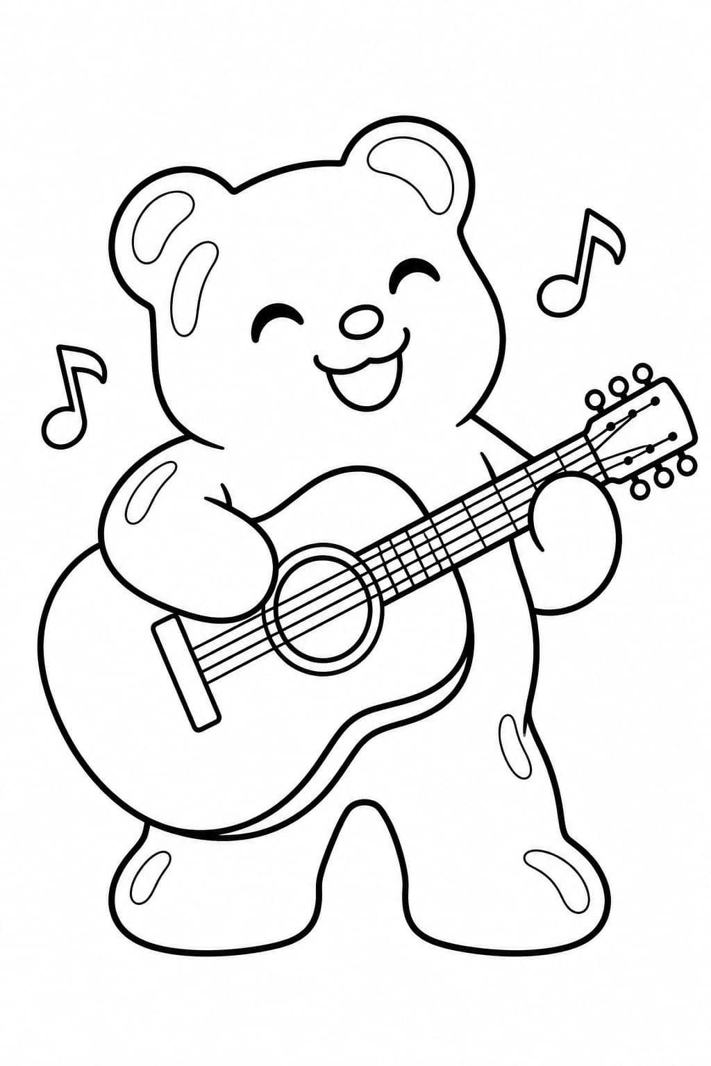 Gummibärchen mit Gitarre Ausmalbild – einfache Malvorlage in Schwarz-Weiß
