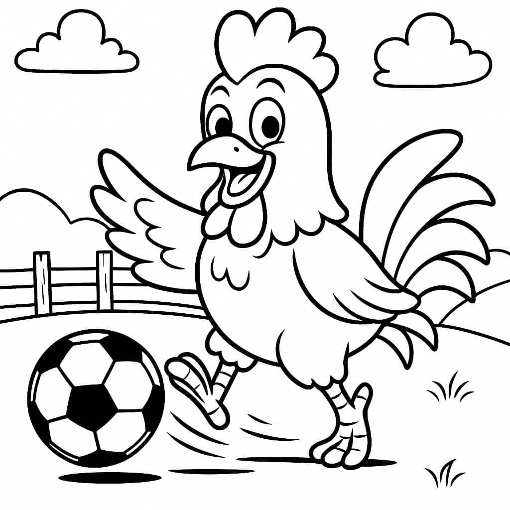 Hahn spielt Fußball Ausmalbild