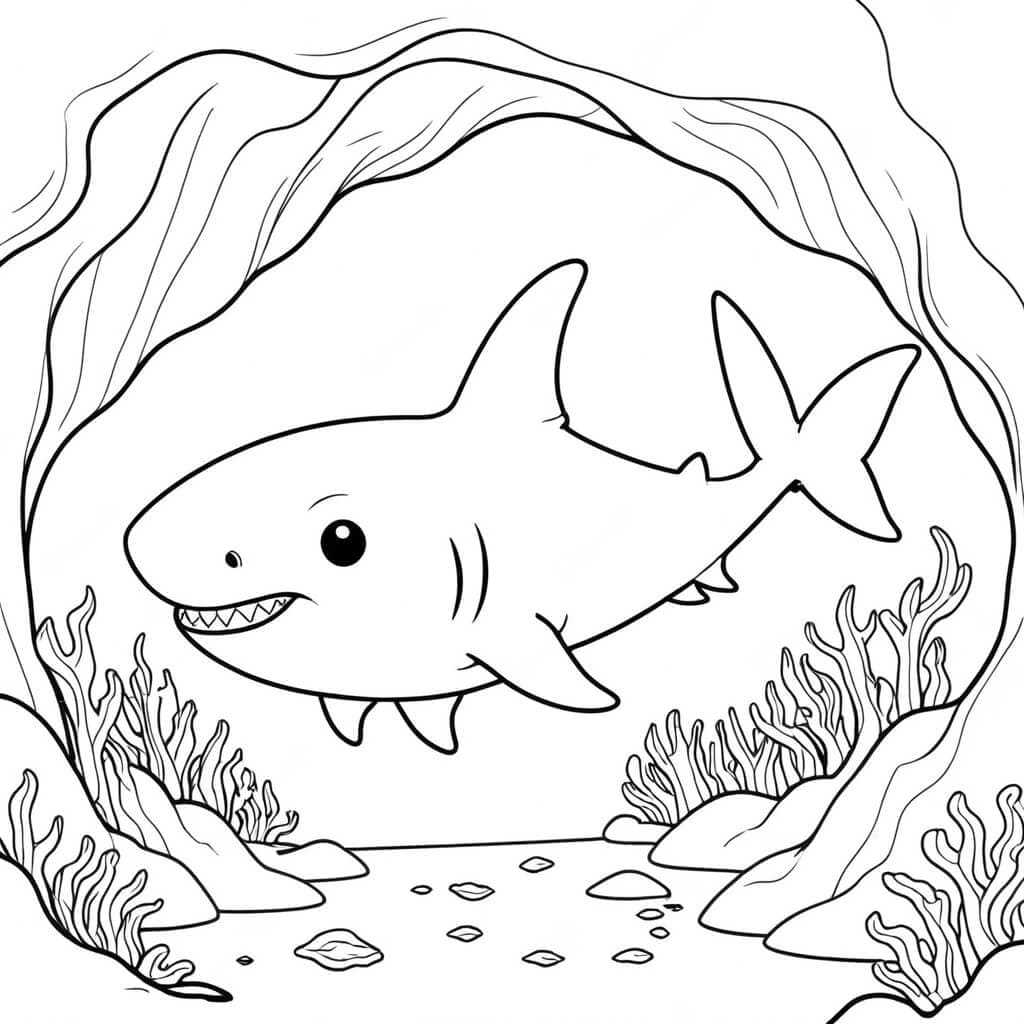 Hai in der Höhle Ausmalbild