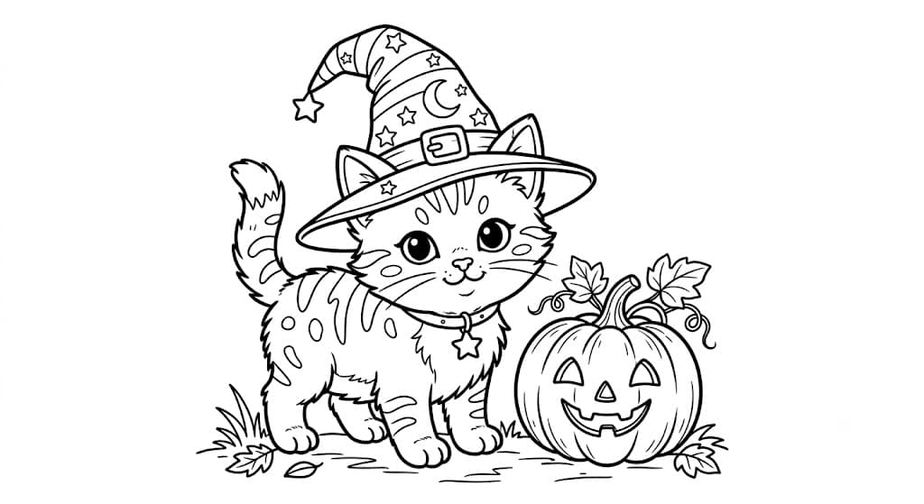 Halloween Kätzchen Ausmalbild