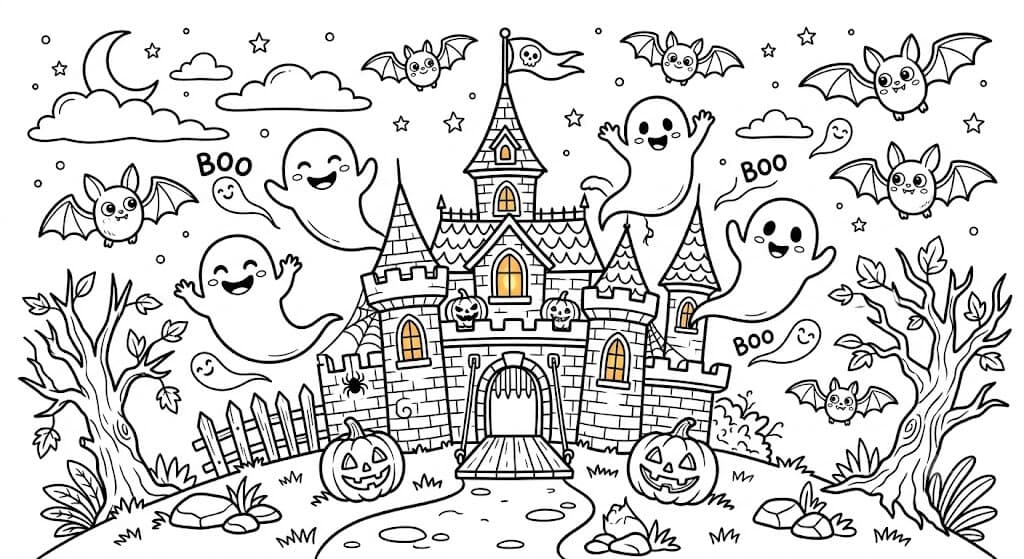 Halloween Schloss Ausmalbild