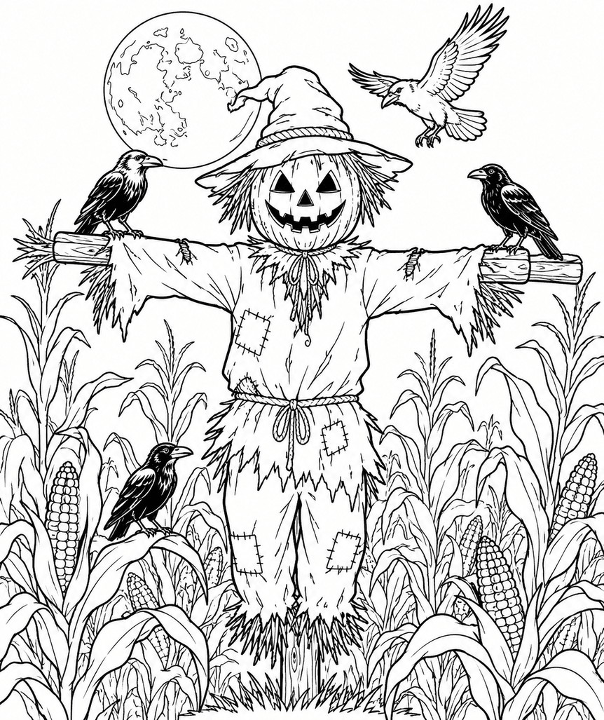 Halloween Vogelscheuche Ausmalbild