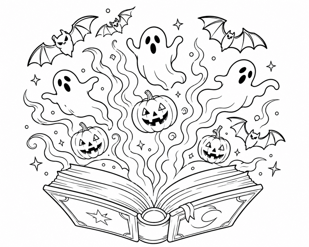 Halloween Zauberbuch Ausmalbild