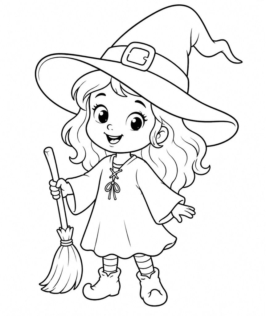 Kleine Halloween Hexe Ausmalbild