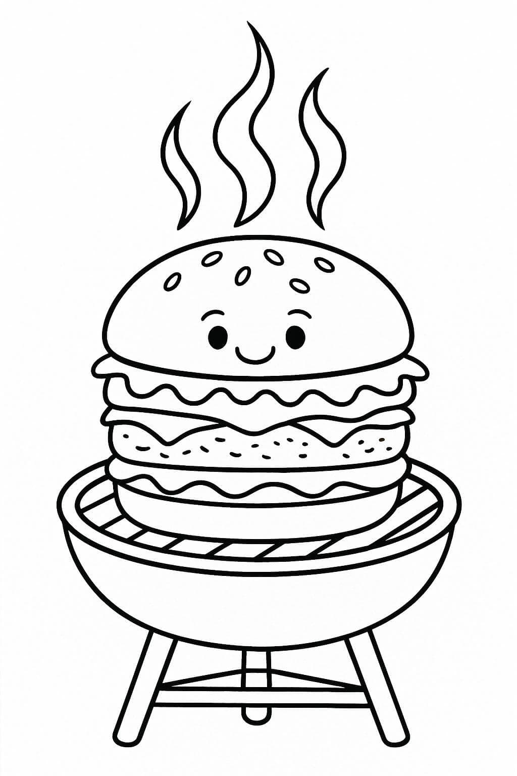 Hamburger beim Grillen Ausmalbild